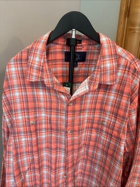 Even Tide Men’s 2XL Casual Orange Plaid Button-Down Shirt - Myles Coastal Double